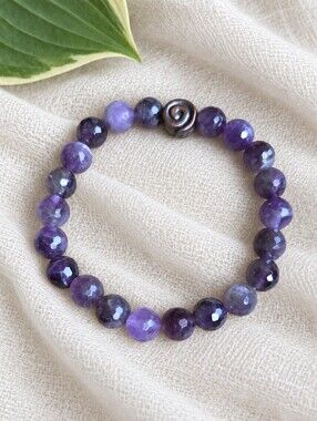 Amethyst Beaded Stretch Bracelet | Handmade